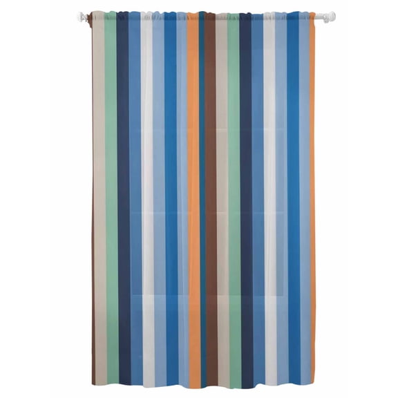 Sheer Curtains 96 Inches Long, Colorful Striped Semi Sheer Curtains Light Filtering Window Treatment, Modern Stripes Art Farmhouse Privacy Voile Drapes for Living Room Bedroom 52x96 Inch