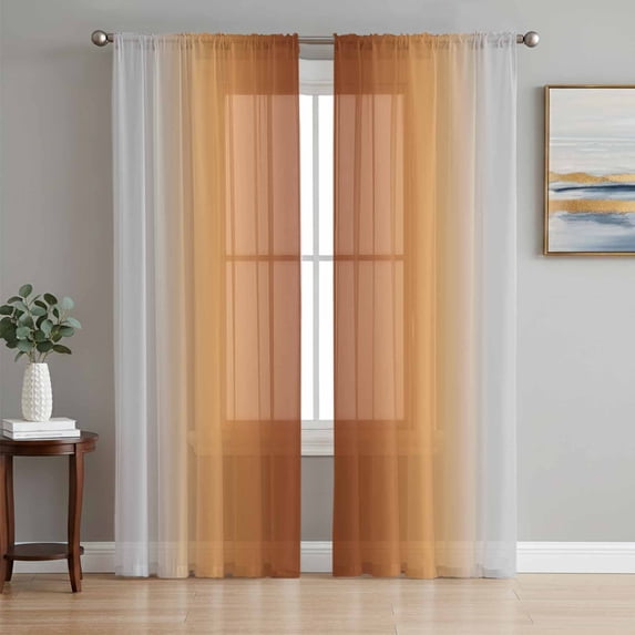 Sheer Curtains 96 Inches Long, Dark Burnt Orange Grey Ombre Light Filtering Window Curtains for Living Room, Farmhouse Gradient Minimalist Rod Pocket Voile Sheer Curtain Drapes, 52"W x 96"L, 2 Panels