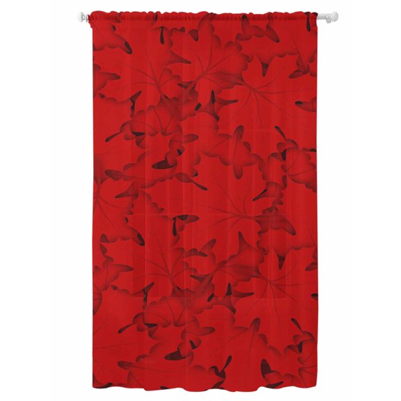 Sheer Curtains 96 Inches Long, Red Canada Maple Semi Sheer Curtains Light Filtering Window Treatment, Farmhouse Maple Leaves Abstract Art Privacy Voile Drapes for Living Room Bedroom 52x96 Inch