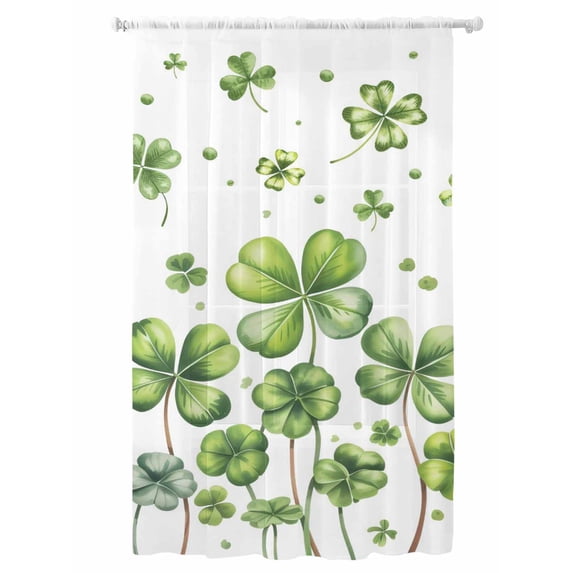 Sheer Curtains 96 Inches Long, St. Patrick's Day Semi Sheer Curtains Light Filtering Window Treatment, Spring Sage Green Four Leaf Grass Privacy Voile Drapes for Living Room Bedroom 52x96 Inch