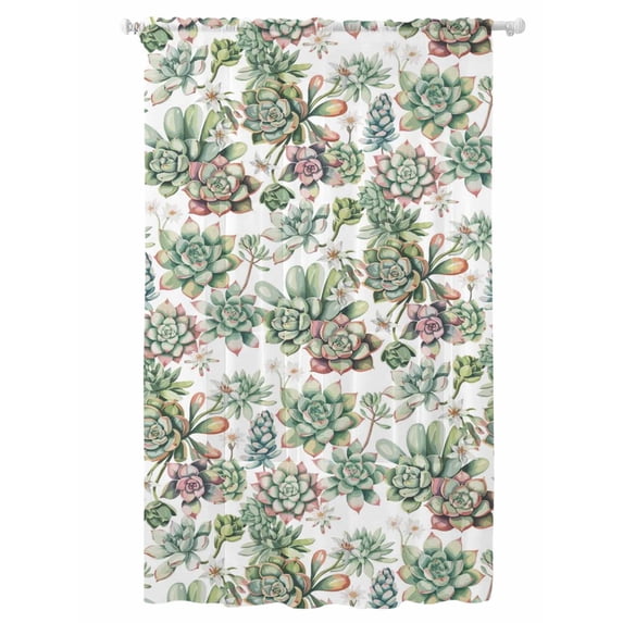 Sheer Curtains 96 Inches Long, Summer Botanical Semi Sheer Curtains Light Filtering Window Treatment, Farmhouse Retro Garden Plants Watercolor Privacy Voile Drapes for Living Room Bedroom 52x96 Inch