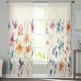 thumbnail image 1 of Sheer Curtains 96 inches Long, Colorful Flowers Watercolor Floral Plants Retro Linen Light Filtering Sheer Window Curtains Rod Pocket Voile Drapes for Bedroom Living Room, 52"W x 96"L 2 Panels, 1 of 7