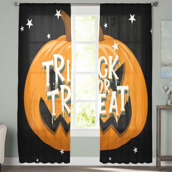 Sheer Curtains 96 inches Long, Halloween Trick or Treat Horrible Pumpkin Black Light Filtering Sheer Window Curtains Rod Pocket Voile Drapes for Bedroom Living Room, 52"W x 96"L 2 Panels