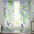 thumbnail image 1 of Sheer Curtains 96 inches Long, Hydrangea Eucalyptus Butterfly Floral Watercolor Wood Grain Sheer Window Curtains Rod Pocket Voile Drapes for Bedroom Living Room, 52"W x 96"L 2 Panels, 1 of 7