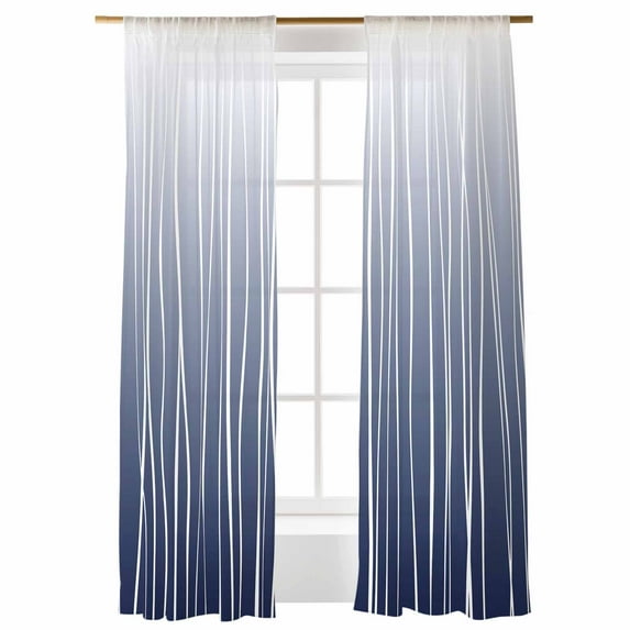 Sheer Curtains 96 inches Long, Navy Blue Wave Lines Gradient Minimalist Abstract Texture Light Filtering Sheer Window Curtains Rod Pocket Voile Drapes for Bedroom Living Room, 52"W x 96"L 2 Panels
