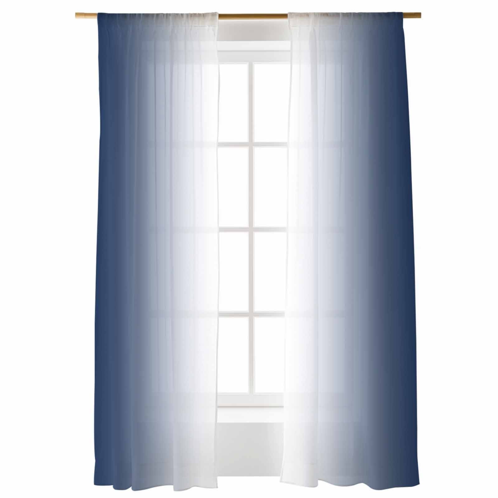 Sheer Curtains 96 inches Long, Navy Blue and White Gradient Light ...
