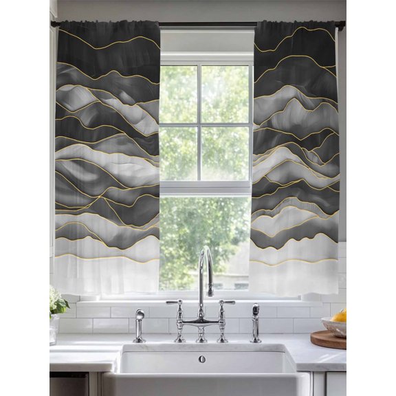 Sheer Curtains Abstract Beach Wace 2 Panels Voile Window Drapes Geometric Black Light Filtering Window Treatments Semi Sheer Curtain Panels for Living Room Bedroom Bathroom 52x63 inches