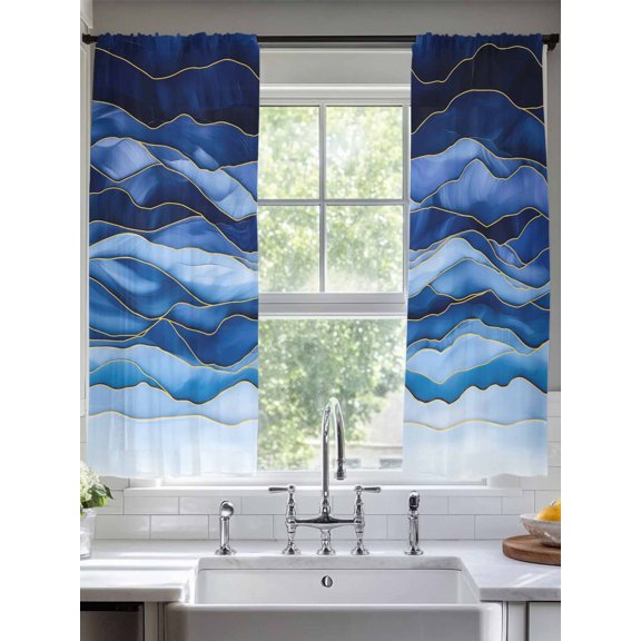 Sheer Curtains Abstract Beach Wace 2 Panels Voile Window Drapes Geometric Blue Light Filtering Window Treatments Semi Sheer Curtain Panels for Living Room Bedroom Bathroom 52x63 inches