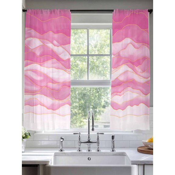 Sheer Curtains Abstract Beach Wace 2 Panels Voile Window Drapes Geometric Pink Light Filtering Window Treatments Semi Sheer Curtain Panels for Living Room Bedroom Bathroom 52x63 inches