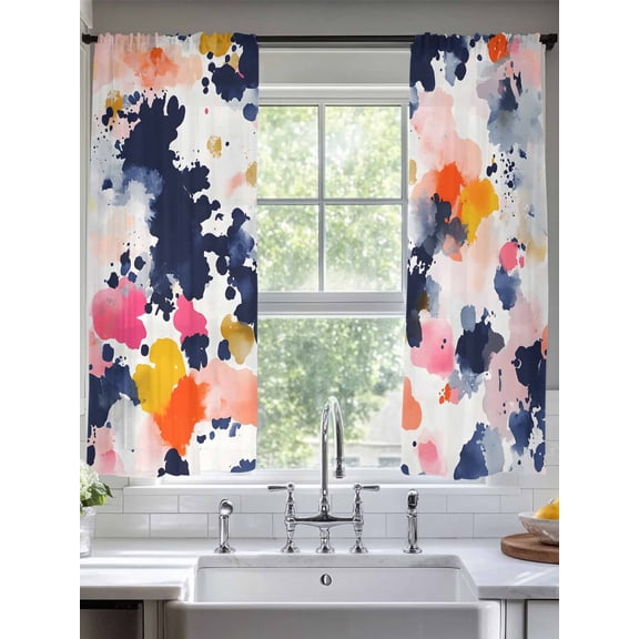 Sheer Curtains Abstract Splash 2 Panels Voile Window Drapes Graffiti Modern Art Light Filtering Window Treatments Semi Sheer Curtain Panels for Living Room Bedroom Bathroom 52x63 inches