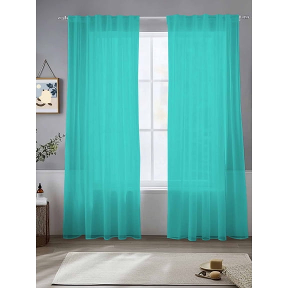 Sheer Curtains Aqua Green 2 Panels Voile Window Drapes Simple Style Light Filtering Window Treatments Semi Sheer Curtain Panels for Living Room Bedroom Bathroom 52x84 inches