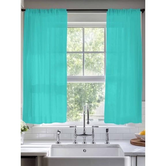 Sheer Curtains Aqua Green 2 Panels Voile Window Drapes Simple Style Light Filtering Window Treatments Semi Sheer Curtain Panels for Living Room Bedroom Bathroom 52x63 inches