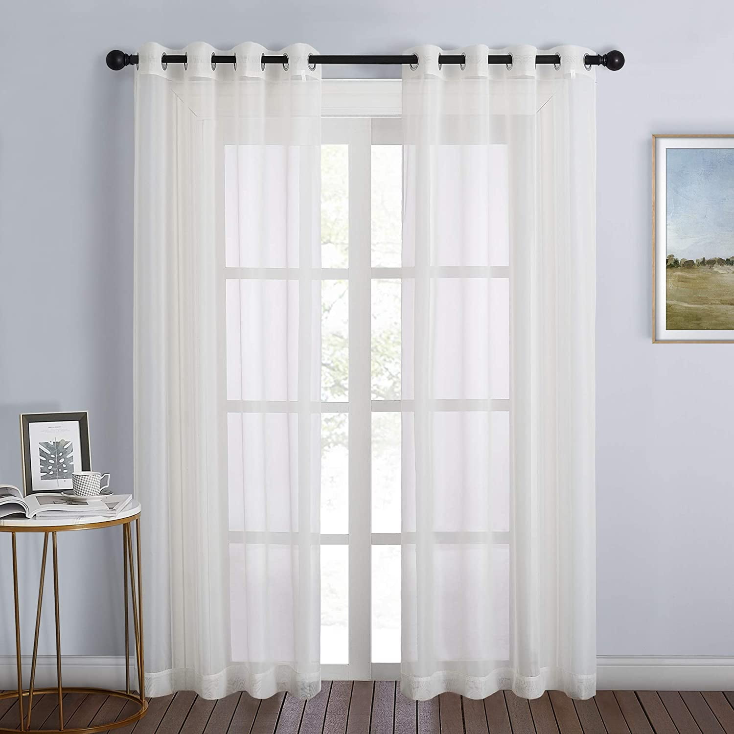 Sheer Curtains for Bedroom Windows 84 inch Length, Grommet Casual Voile ...