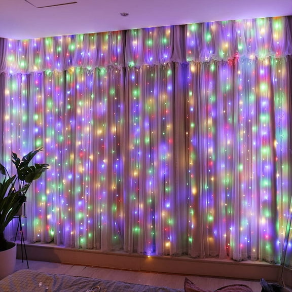 Blackout Curtains Sheer Curtains 300 LED Light Curtain 3 M X 3 M USB Lights Curtain With 8 Modes Remote Control Adjustable Brightness Bedroom Window Indoor Outdoor Blackout Blinds Shower Curtains