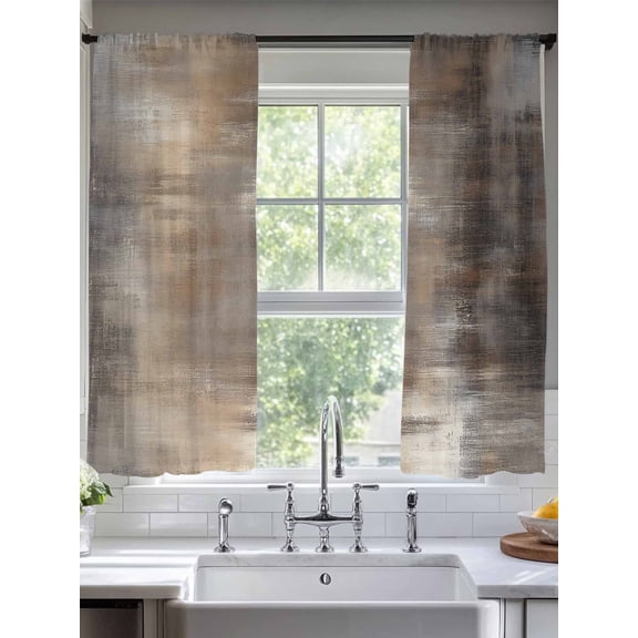Sheer Curtains Brown Black Abstract Painting 2 Panels Voile Window Drapes Modern Art Light Filtering Window Treatments Semi Sheer Curtain Panels for Living Room Bedroom Bathroom 52x63 inches