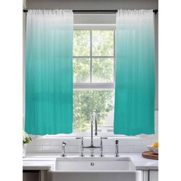 Sheer Curtains Cyan Polka Dots Ombre 2 Panels Voile Window Drapes Gradient Gradual Color Light Filtering Window Treatments Semi Sheer Curtain Panels for Living Room Bedroom Bathroom 52x63 inches