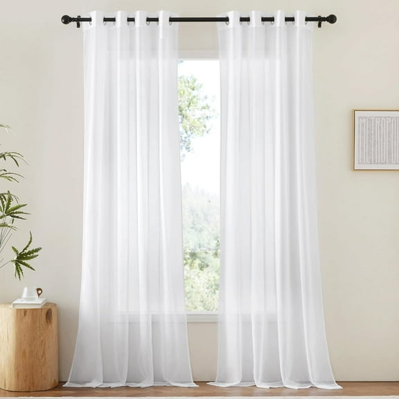 Sheer Curtains Extra Length - Wide Solid Voile Window Panels for Patio/Sliding Door/Living Room (54" W x 108" L, White, 2 Pieces)