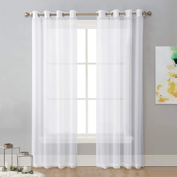 Sheer Curtains Faux Linen Semi Voile Light Filtering Drapes Pair for Bedroom Living Room, Set of 2 Grommet Top Window Curtain Panels (Each 54 x 84 Inch, White)