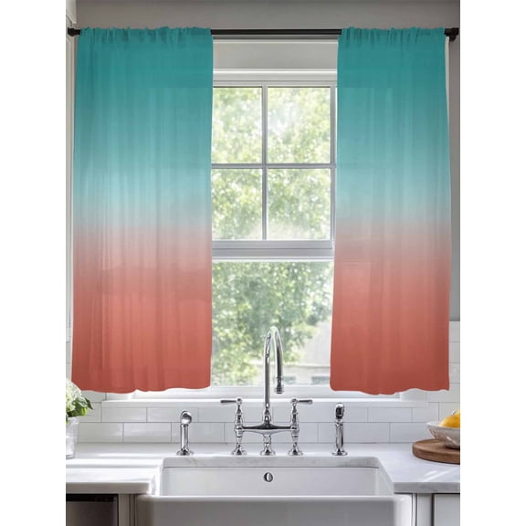 Sheer Curtains Green and Red Ombre 2 Panels Voile Window Drapes Gradient Gradual Color Light Filtering Window Treatments Semi Sheer Curtain Panels for Living Room Bedroom Bathroom 52x63 inches