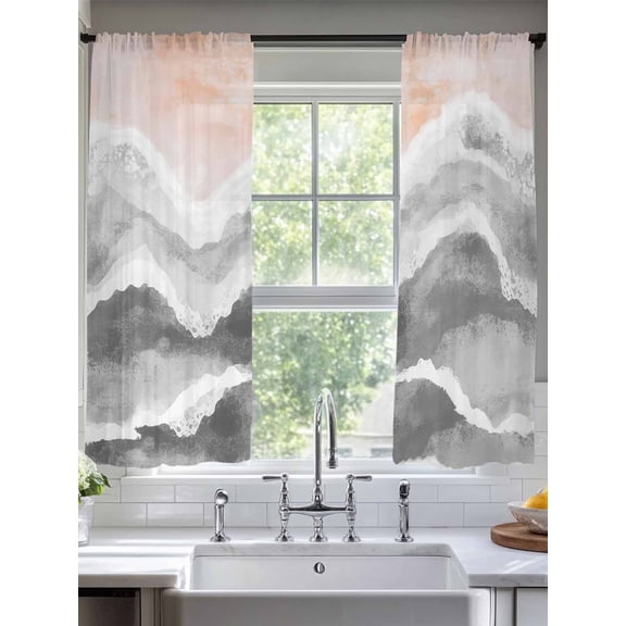 Sheer Curtains Grey Ocean Waves 2 Panels Voile Window Drapes Beach Ombre Light Filtering Window Treatments Semi Sheer Curtain Panels for Living Room Bedroom Bathroom 52x63 inches