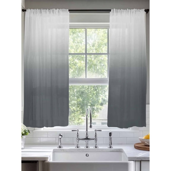 Sheer Curtains Grey Ombre 2 Panels Voile Window Drapes Gradient Gradual Color Light Filtering Window Treatments Semi Sheer Curtain Panels for Living Room Bedroom Bathroom 52x63 inches