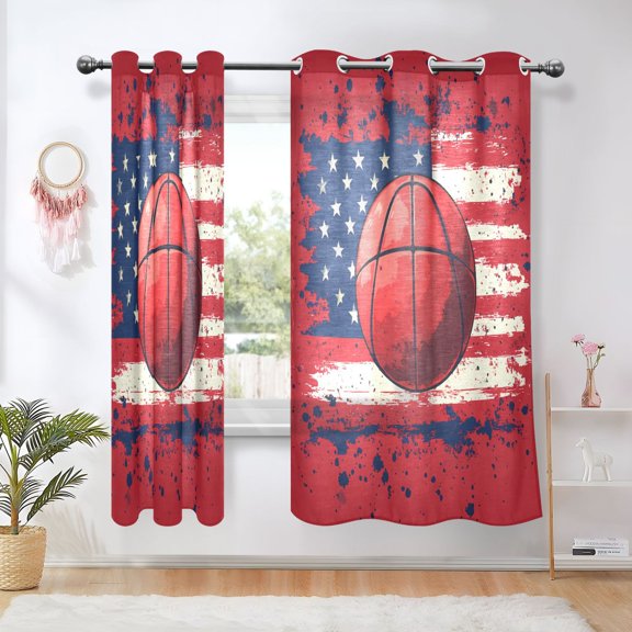 Sheer Curtains Grommet Drapes Window Treatments Light Filtering for Bedroom Living Room 2 Panels 42" x 63" Basketball and American Flag