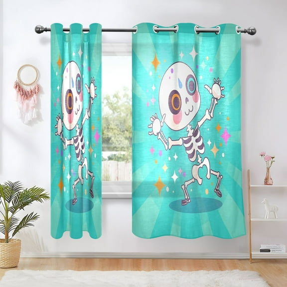 Sheer Curtains Grommet Drapes Window Treatments Light Filtering for Bedroom Living Room 2 Panels 42" x 63" Cute Skeleton Dancing with Star
