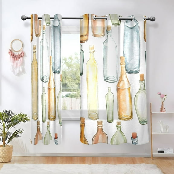 Sheer Curtains Grommet Drapes Window Treatments Light Filtering for Bedroom Living Room 2 Panels 42" x 63" Hand Drawn Bottle