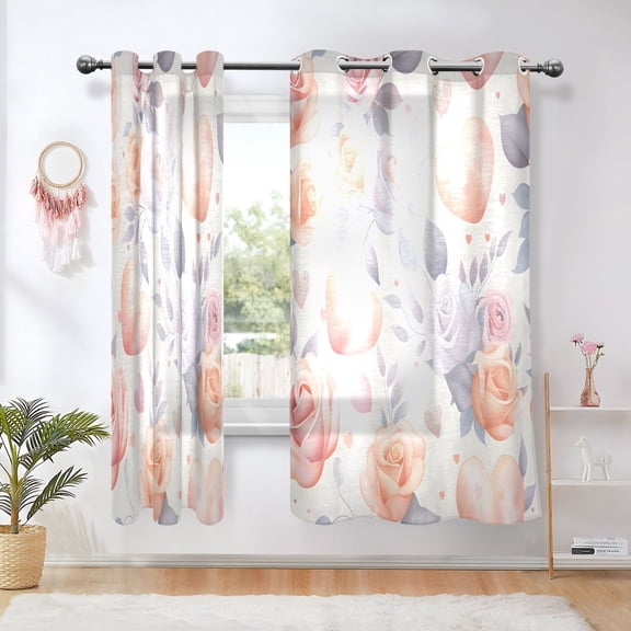Sheer Curtains Grommet Drapes Window Treatments Light Filtering for Bedroom Living Room 2 Panels 42" x 63" Hearts and Roses