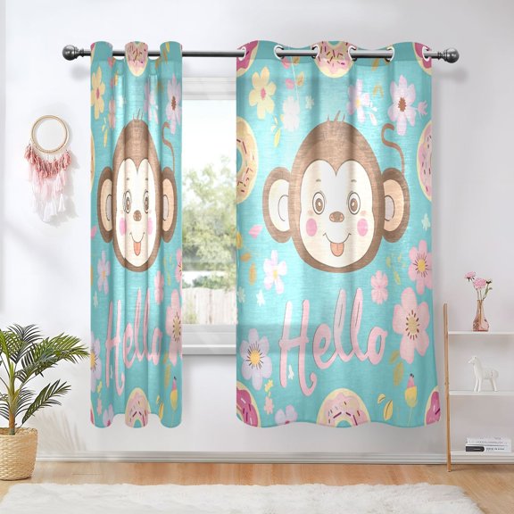 Sheer Curtains Grommet Drapes Window Treatments Light Filtering for Bedroom Living Room 2 Panels 42" x 63" Hello Monkey Face
