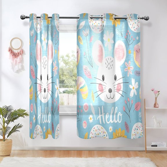 Sheer Curtains Grommet Drapes Window Treatments Light Filtering for Bedroom Living Room 2 Panels 42" x 63" Hello Mouse Face
