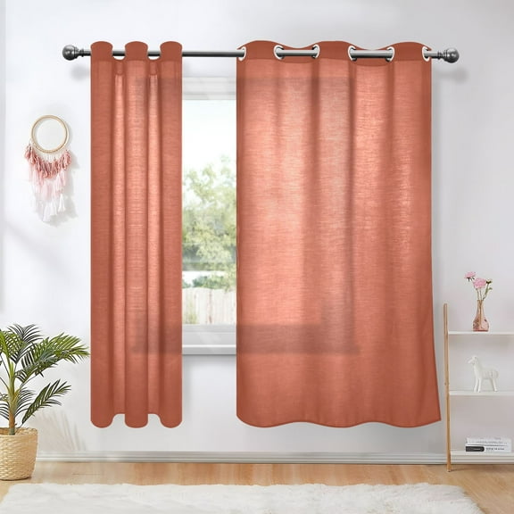 Sheer Curtains Grommet Drapes Window Treatments Light Filtering for Bedroom Living Room 2 Panels 42" x 63" Rust Red