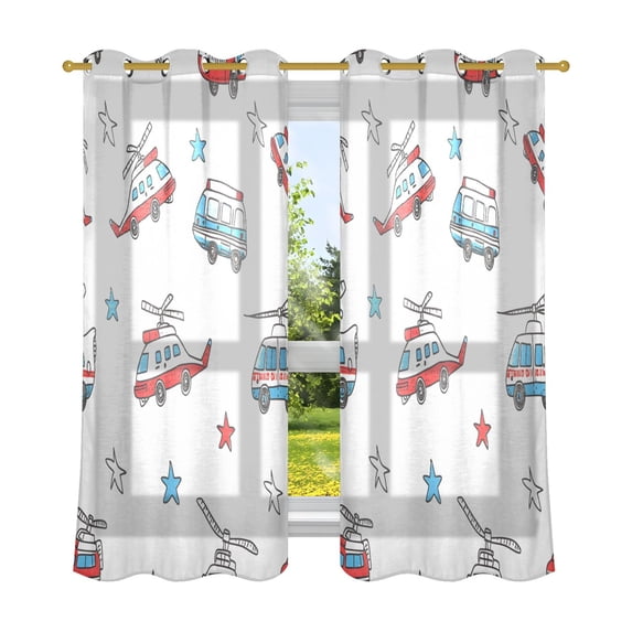Sheer Curtains Grommet Drapes Window Treatments Light Filtering for Bedroom Living Room 2 Panels 52" x 63" Airplane Star