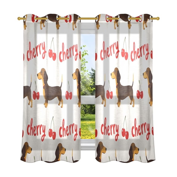 Sheer Curtains Grommet Drapes Window Treatments Light Filtering for Bedroom Living Room 2 Panels 52" x 63" Dachshund and Cherry