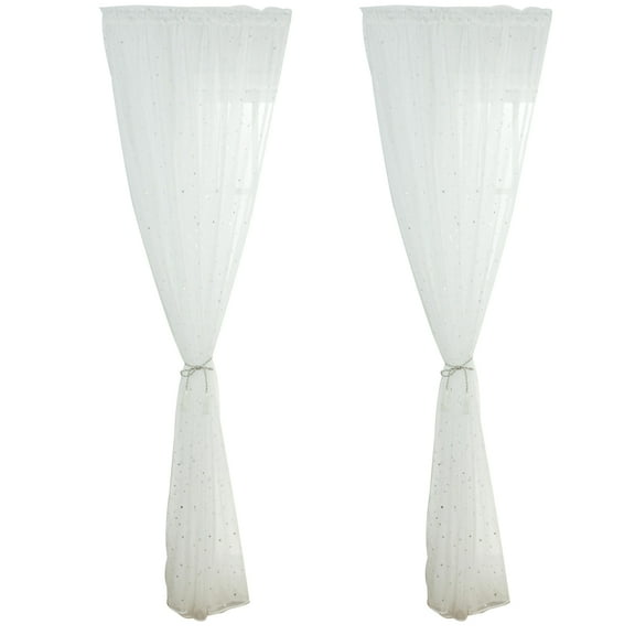 Sheer Curtains Grommets Romantic Silver Star Foil Window Treatment for Girl Bedroom Glitter Stars Thin Panels Window Screening for Kids Room Size 100*270CM White