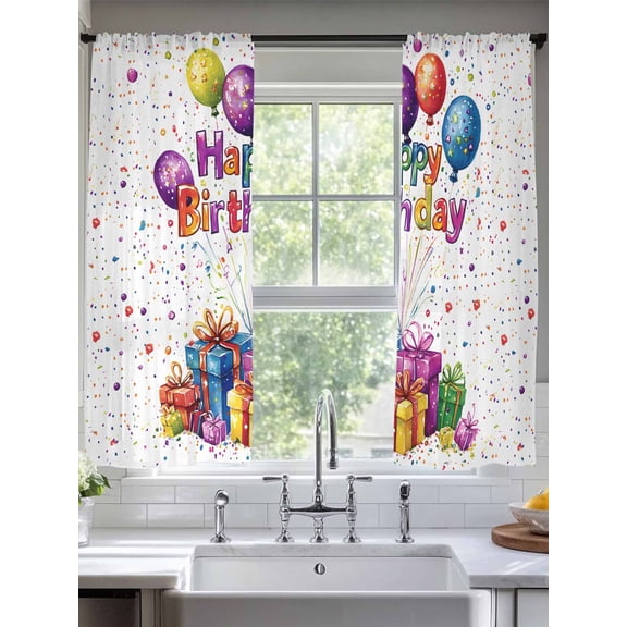 Sheer Curtains Happy Birthday 2 Panels Voile Window Drapes Colorful Balloons Light Filtering Window Treatments Semi Sheer Curtain Panels for Living Room Bedroom Bathroom 52x63 inches