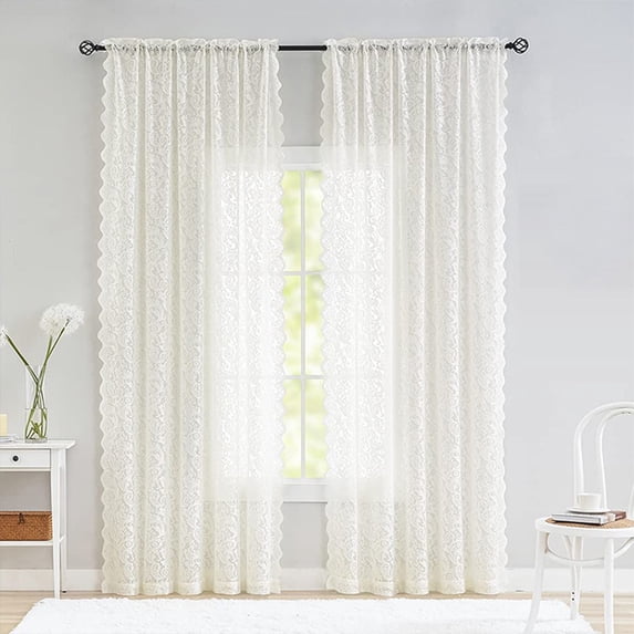 Sheer Curtains for Living Room Bedroom | Long White Transparent Voile Drapes 55x63 in | Embroidered Modern Striped Panel | Soft Breathable Window for Sliding Glass Door