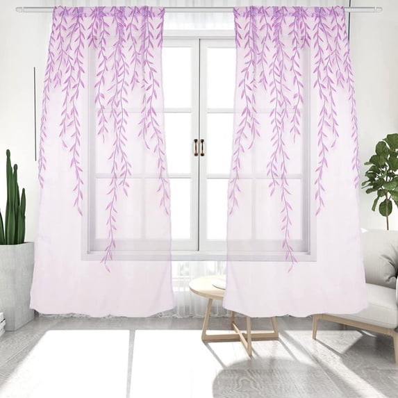Sheer Curtains /Living Room, Cute Vine Leaves Pattern on Light Curtain Sheers 1 Panel Sheer Window Curtains Treatments for Bedroom Closet Doorway Nursery Decor