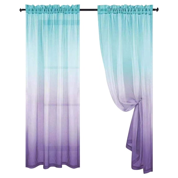Sheer Curtains for Living Room, Ombre 84X52 In, Rod Pocket Curtains, 2 Panels, Gradient Teal Purple, Light Filtering, Bedroom Window Treatments, Home Decor Living Room