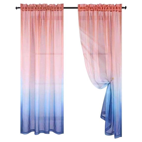 Sheer Curtains for Living Room, Pink Sheer Curtains 2 Panels, 84 in Gradient Ombre, Rod Pocket Curtains, No Drill Curtain Rod, Blue Living Room Decor, Light Weight Voile, 2 Pc