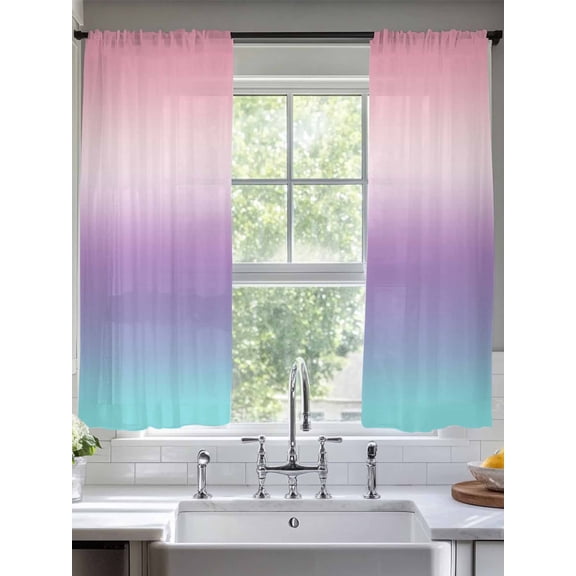 Sheer Curtains Ombre Pattern 2 Panels Voile Window Drapes Gradual Color Pink Purple Blue Ice Light Filtering Window Treatments Semi Sheer Curtain Panels for Living Room Bedroom Bathroom 52x63 inches