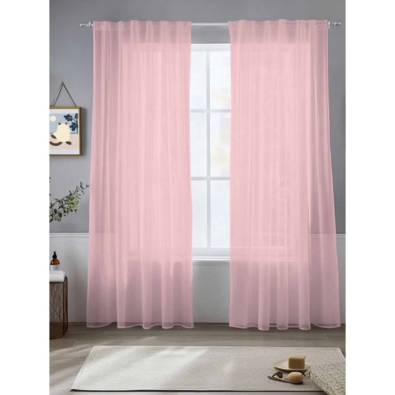 Sheer Curtains Pink 2 Panels Voile Window Drapes Solid Color Pink Light Filtering Window Treatments Semi Sheer Curtain Panels for Living Room Bedroom Bathroom 52x84 inches