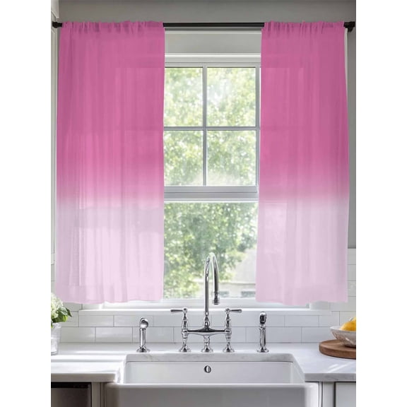 Sheer Curtains Pink Ombre 2 Panels Voile Window Drapes Gradient Gradual Color Light Filtering Window Treatments Semi Sheer Curtain Panels for Living Room Bedroom Bathroom 52x63 inches