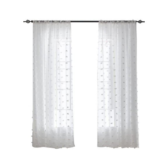 Sheer Curtains Pompom Voile Pom Window Curtains for Bedroom Girls Room Nursery Kids Teenage Room Rod Pocket 2 Panels 39.4x51.2Inch