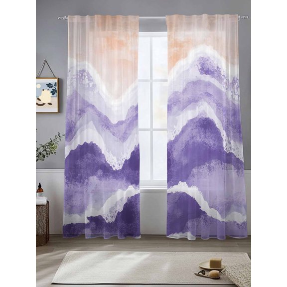 Sheer Curtains Purple Ocean Waves 2 Panels Voile Window Drapes Beach Ombre Light Filtering Window Treatments Semi Sheer Curtain Panels for Living Room Bedroom Bathroom 52x84 inches