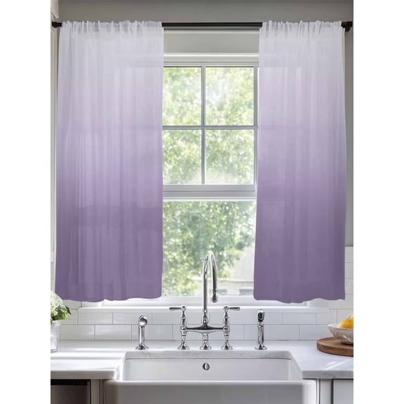 Sheer Curtains Purple Ombre 2 Panels Voile Window Drapes Gradient Gradual Color Light Filtering Window Treatments Semi Sheer Curtain Panels for Living Room Bedroom Bathroom 52x63 inches