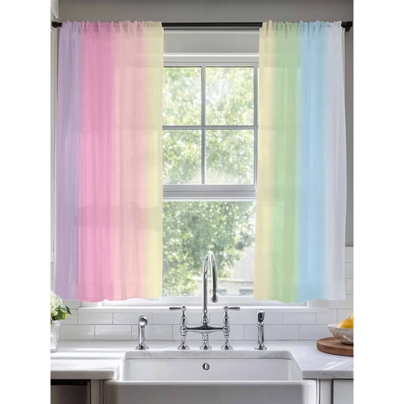 Sheer Curtains Rainbow Candy Color 2 Panels Voile Window Drapes Stripes Colorful Light Filtering Window Treatments Semi Sheer Curtain Panels for Living Room Bedroom Bathroom 52x63 inches