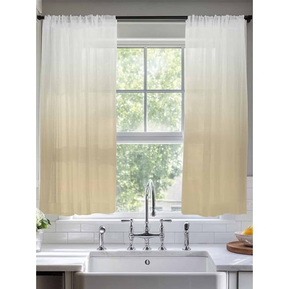 Sheer Curtains Retro Yellow Ombre 2 Panels Voile Window Drapes Gradient Gradual Color Light Filtering Window Treatments Semi Sheer Curtain Panels for Living Room Bedroom Bathroom 52x63 inches