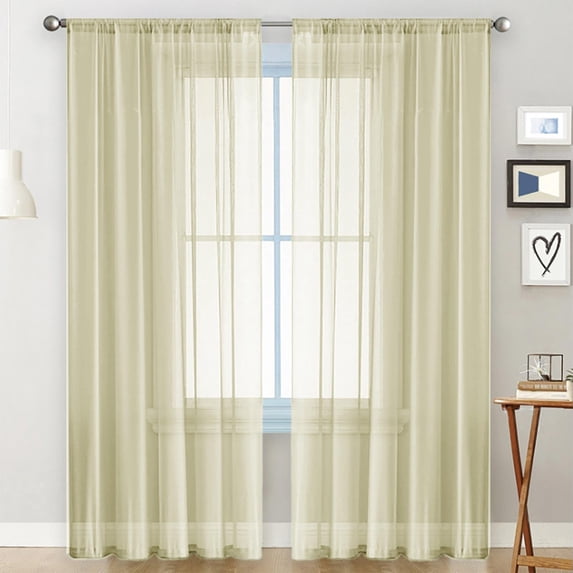 Sheer Curtains, Semi Voile Drapes, Solid Color Rod Pocket Polyester for Bedroom, Living Room & Home