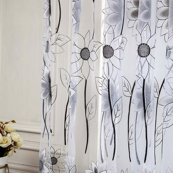 Sheer Curtains Set of 2, Sheer Curtain Scarf Drapes Rod Pocket Crushed Window Panels for Bedroom Living Room Kitchen, 2 PCS Vines Leaves Tulle Door Window Curtain Drape